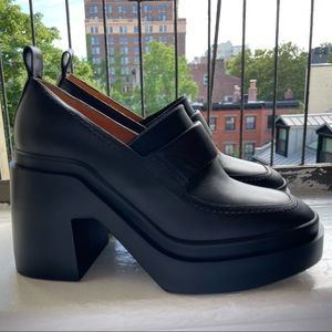 Robert Clergerie square toe in platform boot in black leather